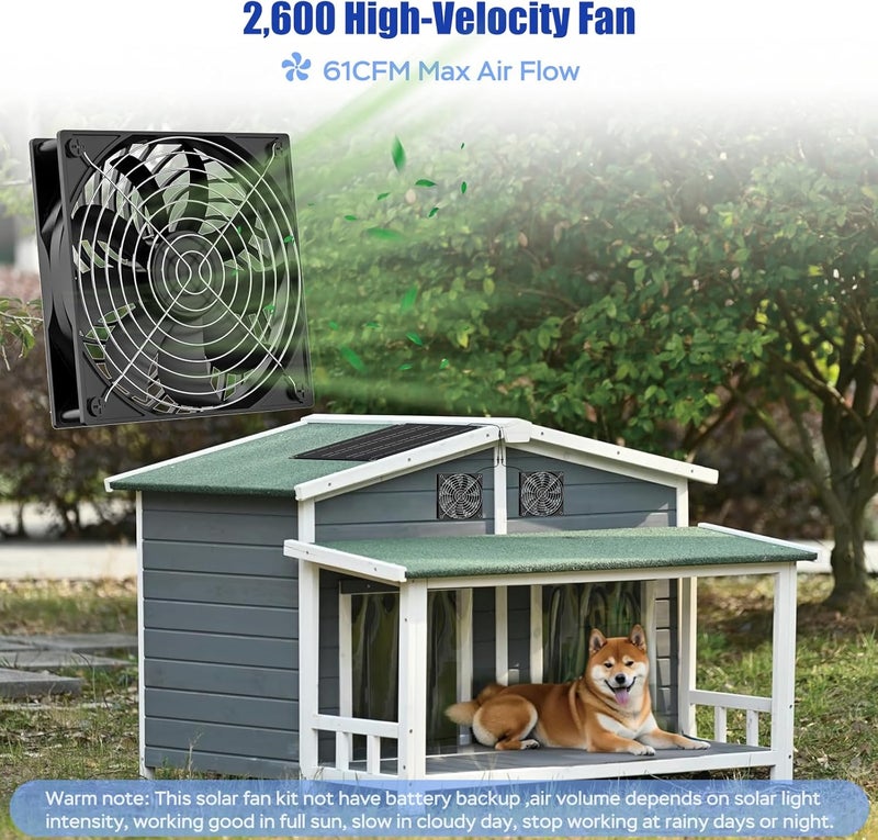 MARBERO 4.7 Inch Solar Powered Fan Kit, 15W Solar Panel with 2 Waterproof Fans, Intake or Exhaust Air Fan wtih 13 Ft Cable for Outside Backyard Chicken Coops, Greenhouses, Dog Houses, Pet Houses - Image 2